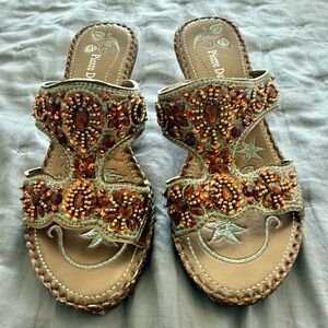 Pierre Dumas Women's Sandals with Beaded Design - Gold, Brown and Orange
